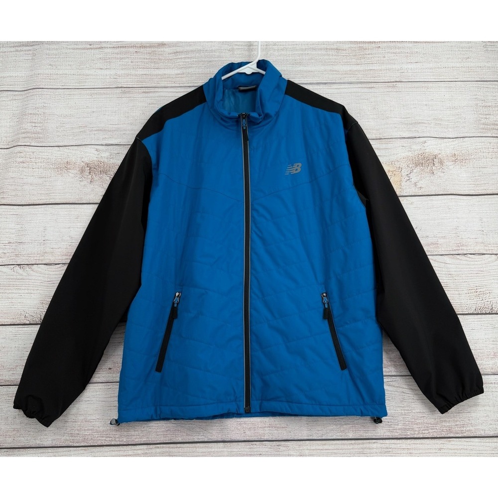 New Balance Jacket Men Large Blue Black Quilted Performance Full Zip RN130893
